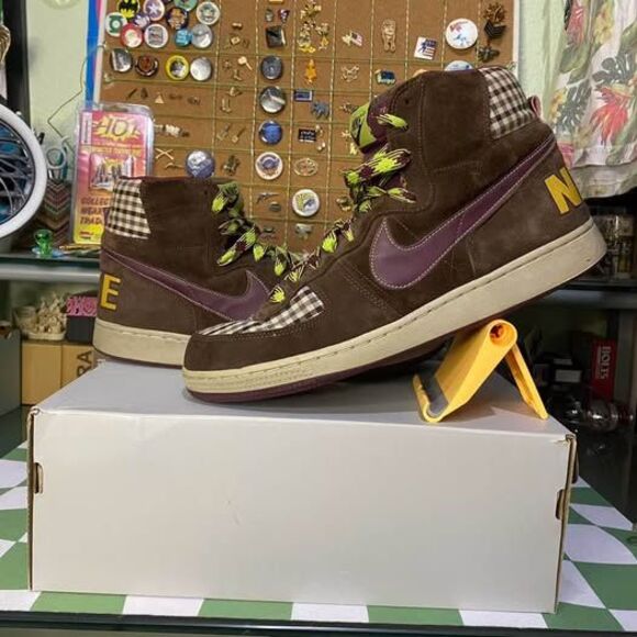 2008 Nike Terminator Plaid Hightop’s Brown & Maroon Plaid Sneakers Size 11.5 - Picture 8 of 9